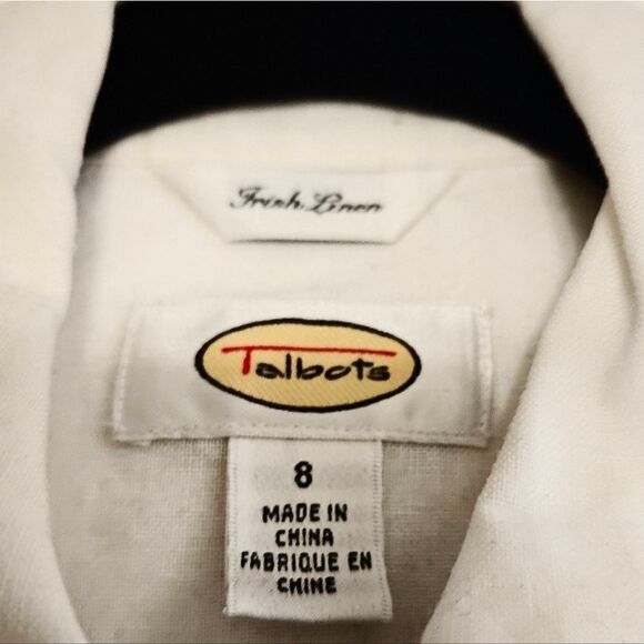 Talbots Irish linen White pearl Button Down classic Shirt SZ 8 - Picture 7 of 8